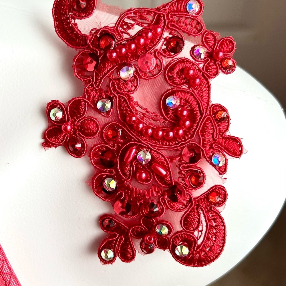 Beautiful New! Red Halter Custom Jazz Dance Costume With Feathers Small Adult💃 - Picture 8 of 8